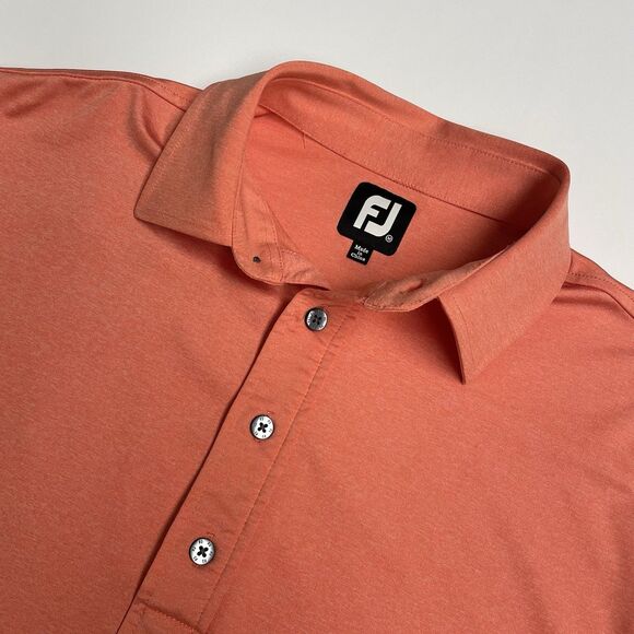 FootJoy Polo Golf Shirt Solid Coral Short Sleeve Stretch Men’s Size Medium - Picture 11 of 16